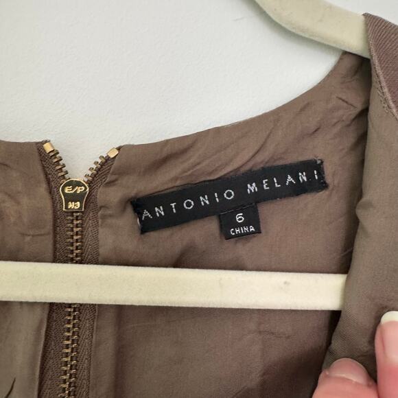 Linen Blend Antonio Melani Taupe Sleeveless Knee Length Dress - Picture 4 of 10